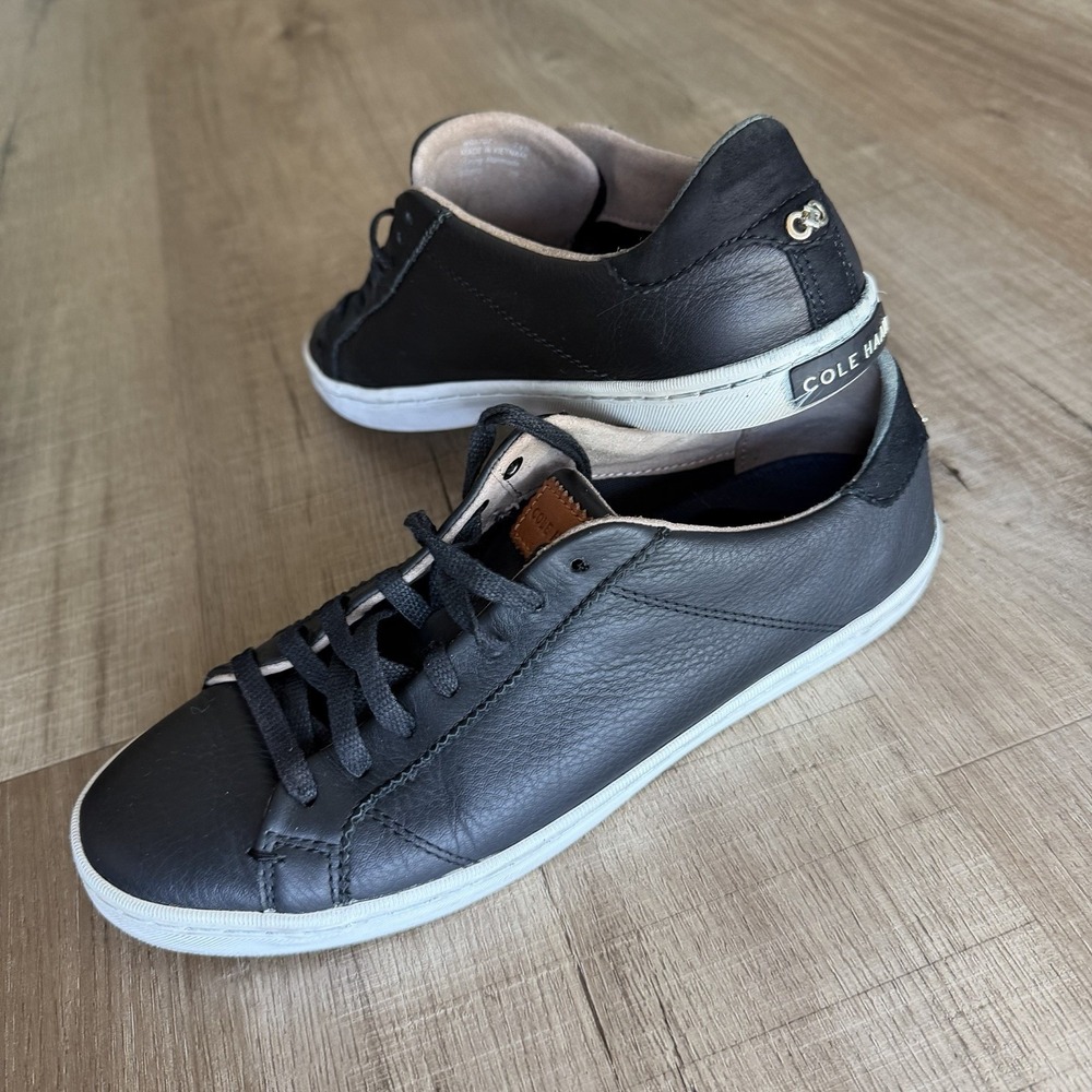 Cole Haan Black Leather Lace Up Men's Sneakers W05707 Casual Logo